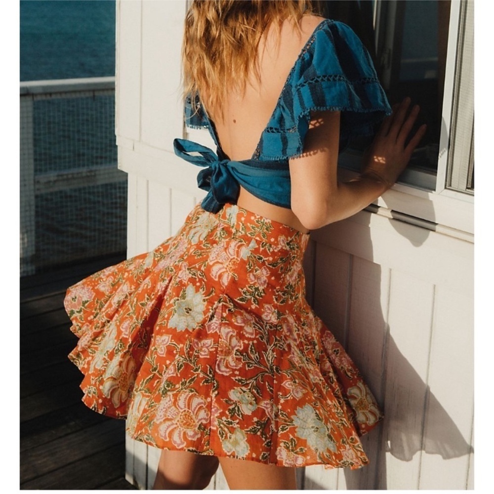 Free People Cotton Floral End Of The Island Godet Skirt size 10